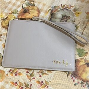 Elegant Mrs. Light Gray Clutch with Gold Accents